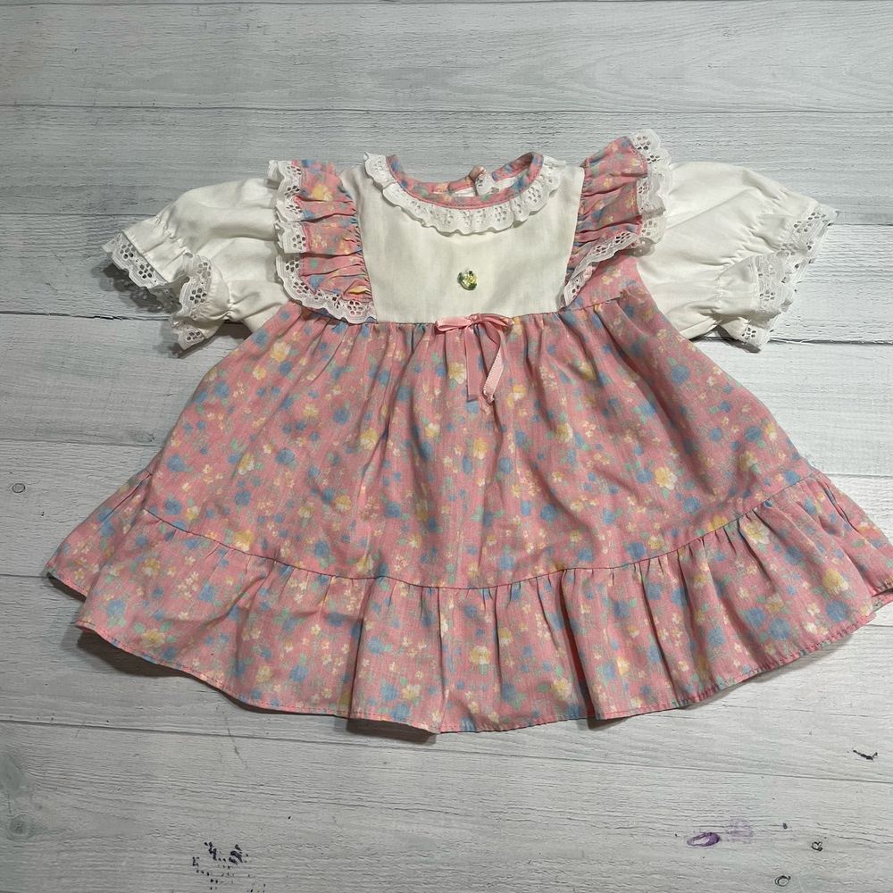 Vintage pinafore baby girls‎ floral dress sears small 14-19lbs